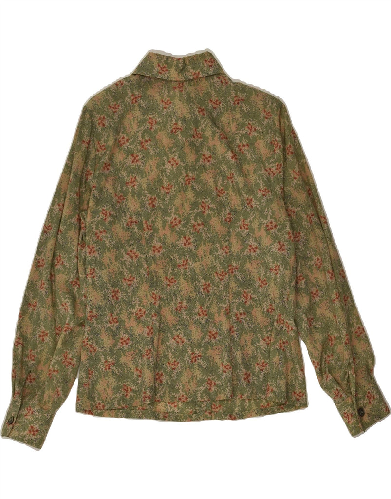 VINTAGE Womens Shirt UK 14 Medium Khaki Floral | Vintage Vintage | Thrift | Second-Hand Vintage | Used Clothing | Messina Hembry 