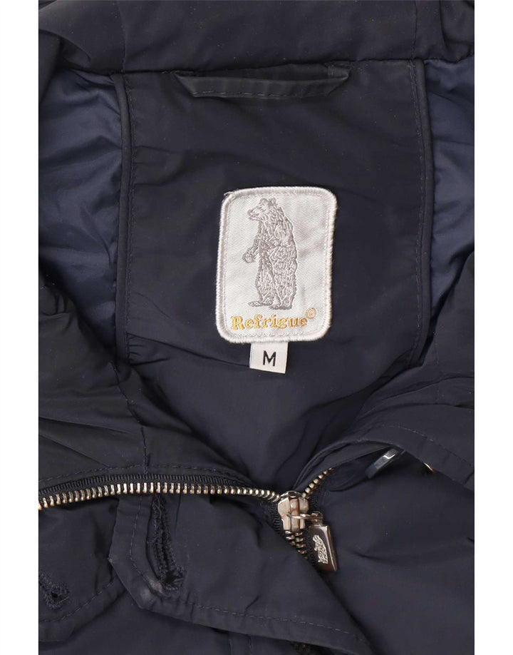Refrigue Womens Hooded Parka Jacket UK 38 Medium Navy Blue Polyester