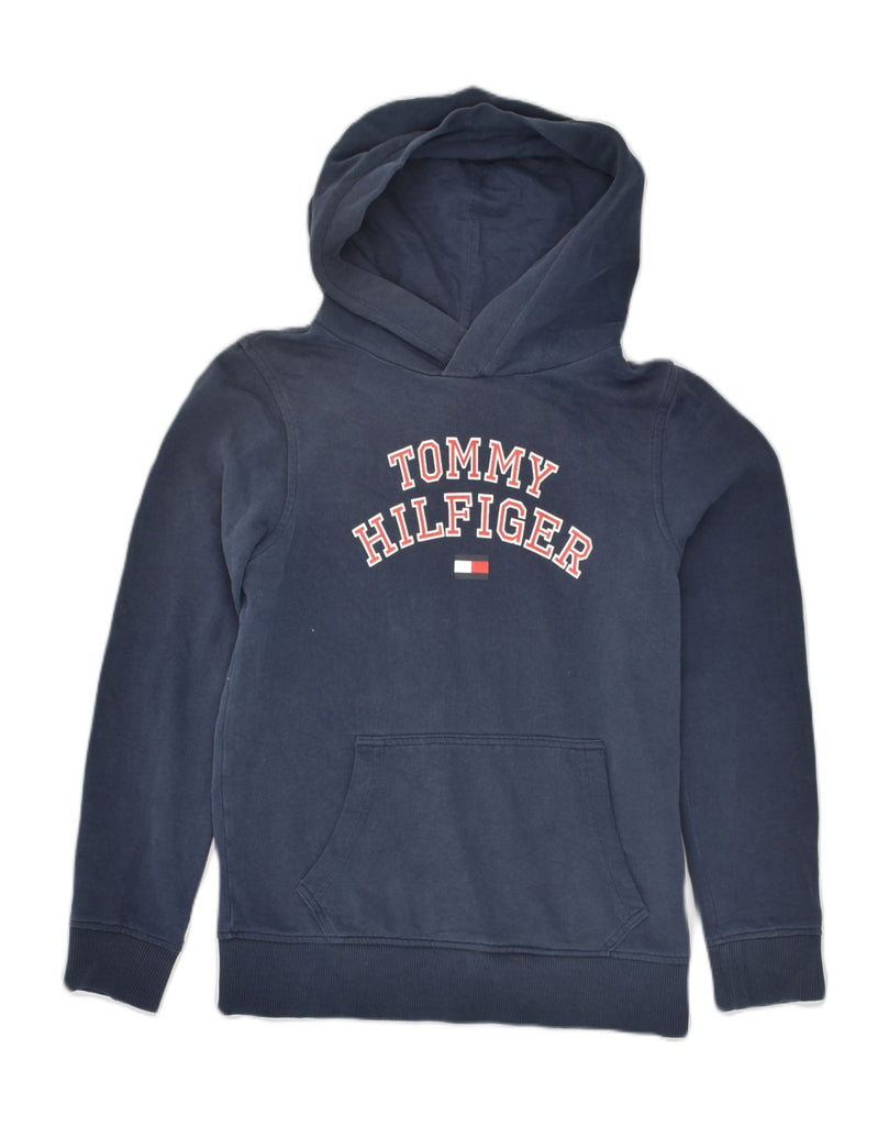 TOMMY HILFIGER Boys Graphic Hoodie Jumper 11-12 Years Navy Blue Cotton | Vintage Tommy Hilfiger | Thrift | Second-Hand Tommy Hilfiger | Used Clothing | Messina Hembry 