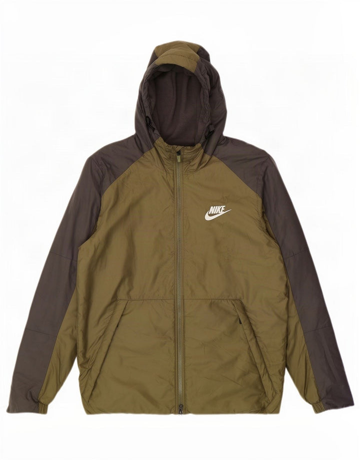 Nike Mens Hooded Windbreaker Jacket UK 40 Large Khaki Colourblock Polyester