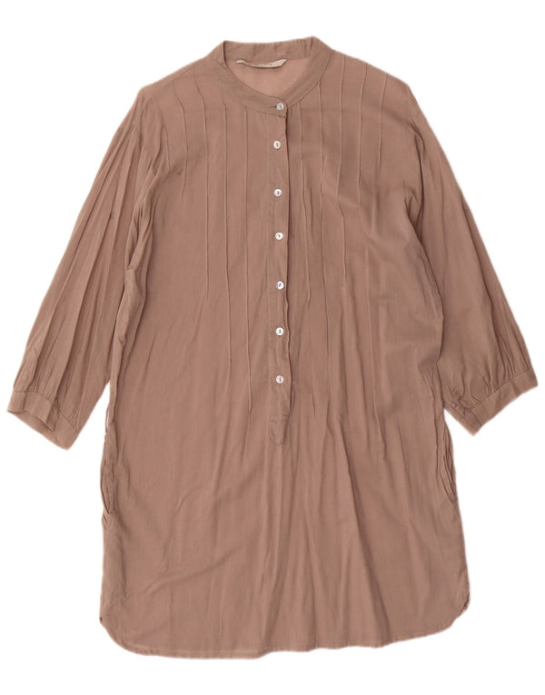 Zara Womens 3/4 Sleeve Shift Dress UK 14 Medium Brown Cotton