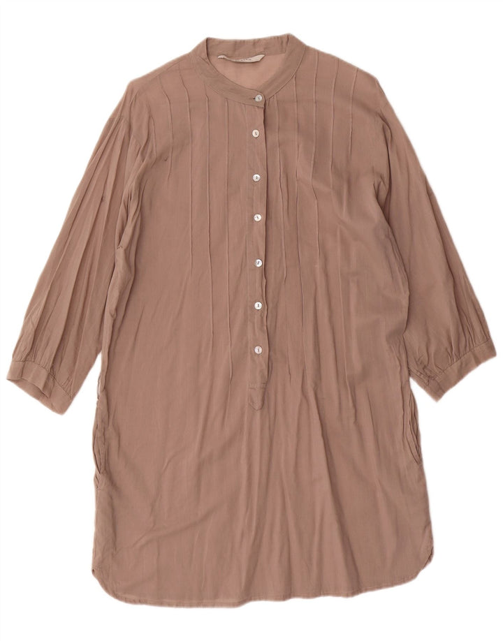 Zara Womens 3/4 Sleeve Shift Dress UK 14 Medium Brown Cotton