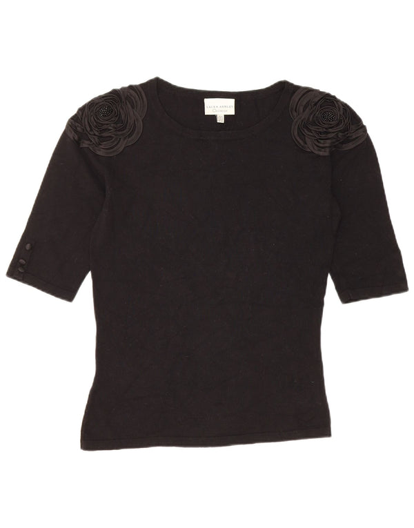 Laura Ashley Womens Blouse Top UK 8 Small Black Floral Viscose