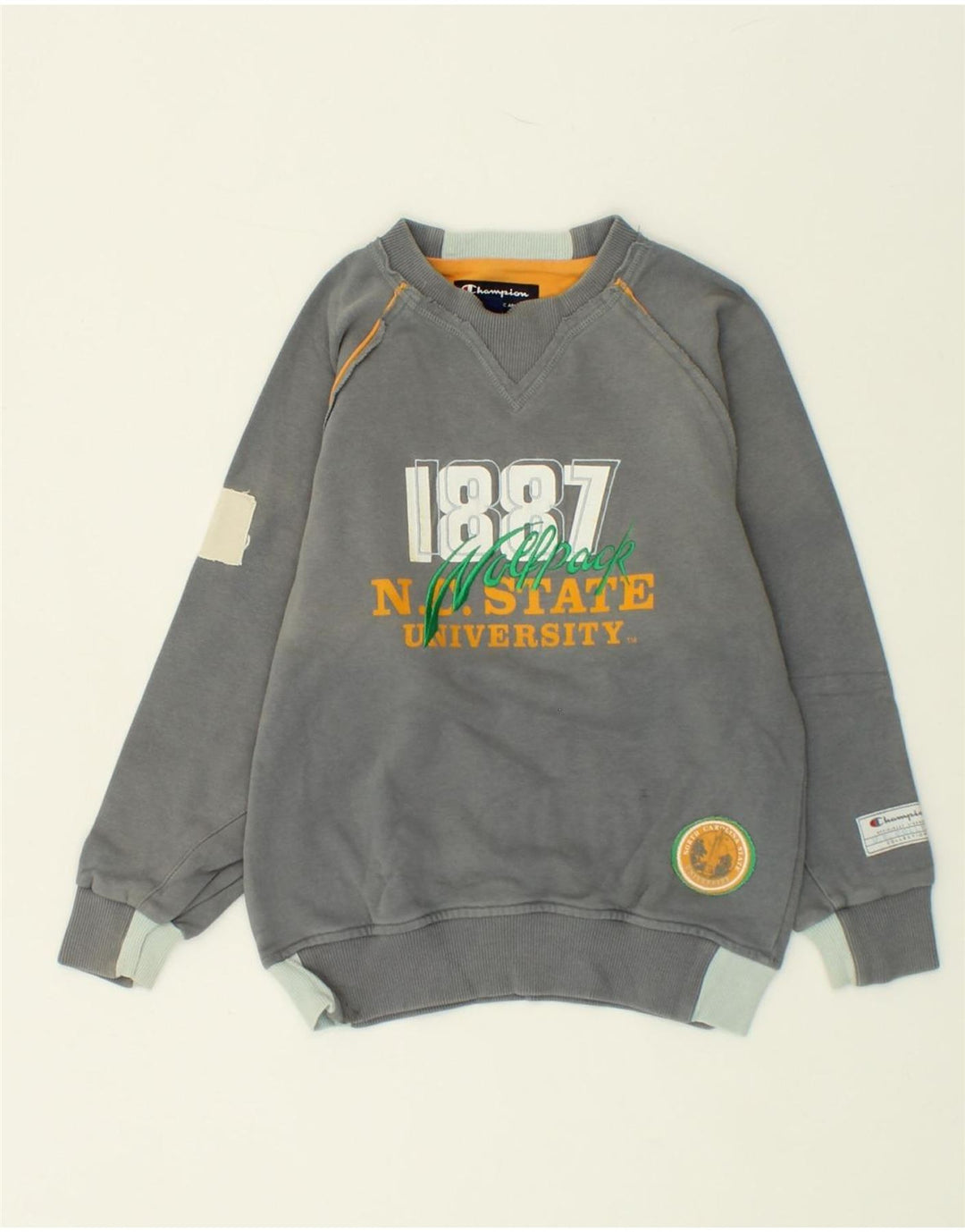 CHAMPION Boys Graphic Sweatshirt Jumper 7-8 Years Small Grey Cotton Vintage Champion and Second-Hand Champion from Messina Hembry 
