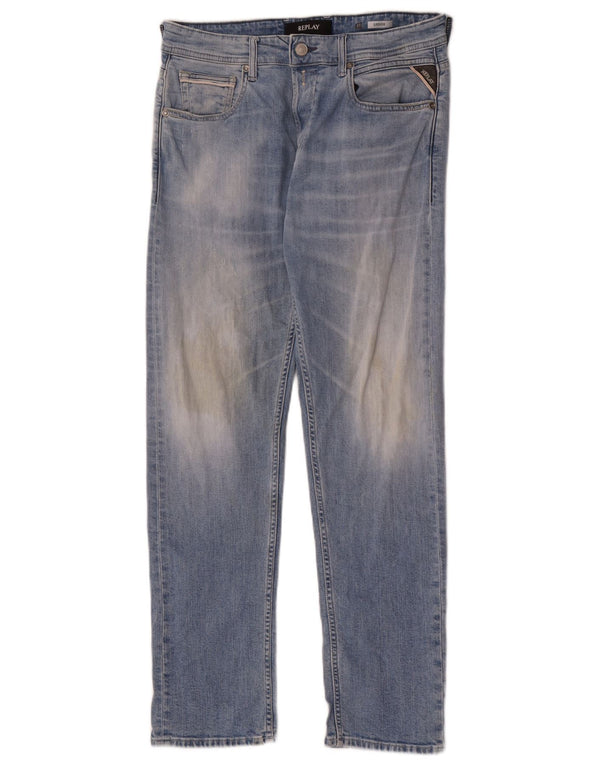 Replay Mens Grover Straight Jeans W31 L30 Blue Cotton