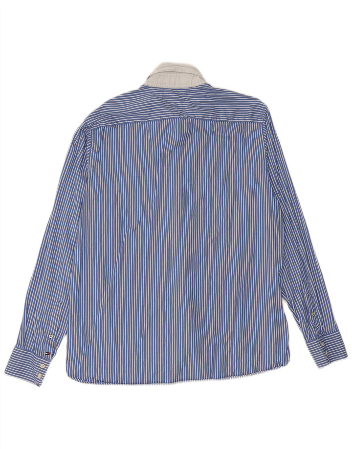 TOMMY HILFIGER Mens Shirt Large Blue Pinstripe Cotton