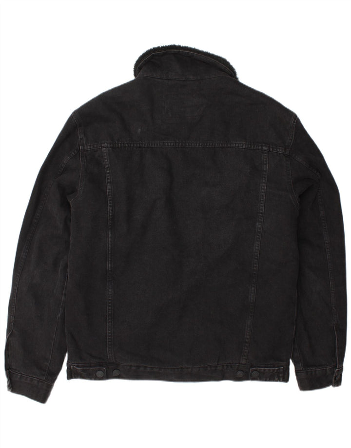 Zara Mens Denim Sherpa Jacket UK 40 Large Black Polyester