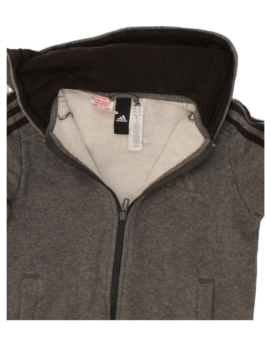 ADIDAS Boys Zip Hoodie Sweater 9-10 Years Grey Cotton Vintage Adidas and Second-Hand Adidas from Messina Hembry 