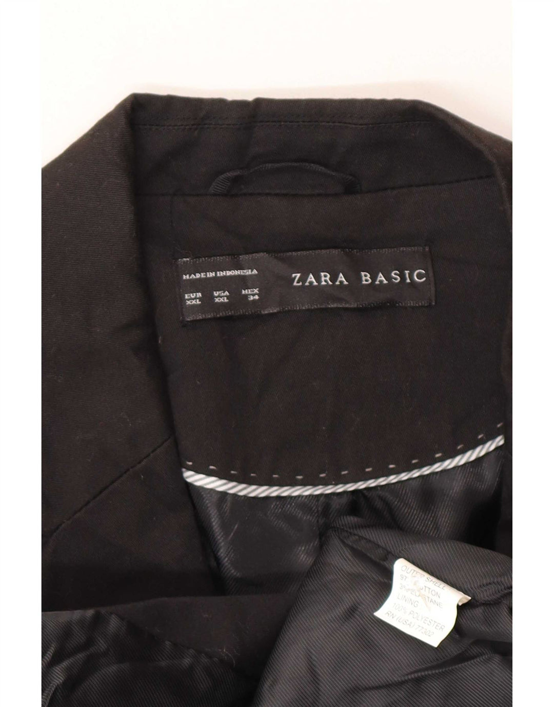 Zara Womens 3/4 Sleeve 1 Button Blazer Jacket UK 20 2XL Black Cotton