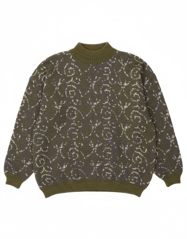 Vintage Womens Turtle Neck Jumper Sweater UK 14 Medium Green Paisley