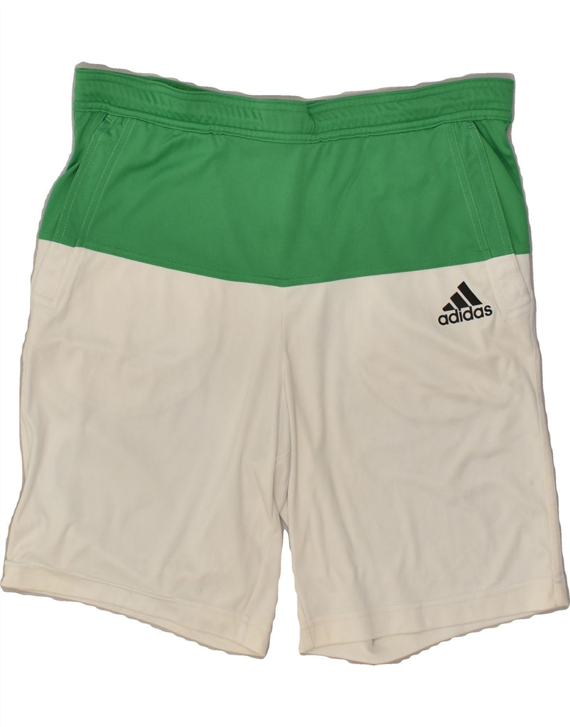 ADIDAS Mens Climalite Sport Shorts Small White Colourblock Polyester | Vintage Adidas | Thrift | Second-Hand Adidas | Used Clothing | Messina Hembry 