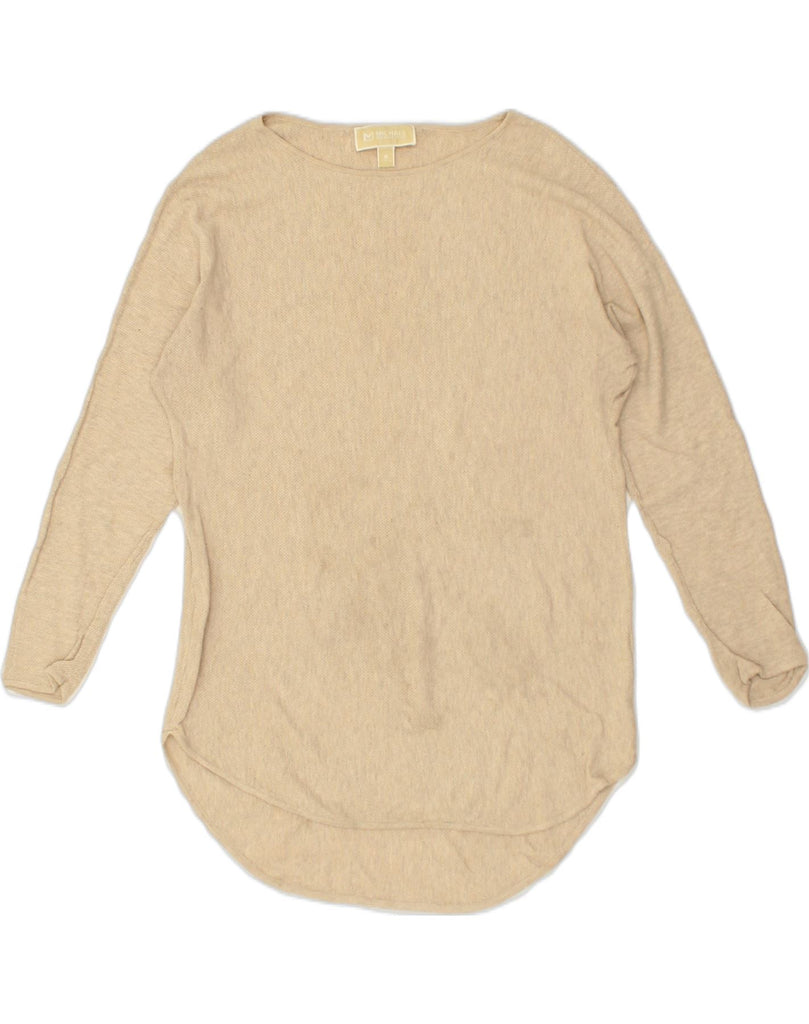 MICHAEL KORS Womens Longline Crew Neck Jumper Sweater UK 14 Medium Beige | Vintage Michael Kors | Thrift | Second-Hand Michael Kors | Used Clothing | Messina Hembry 