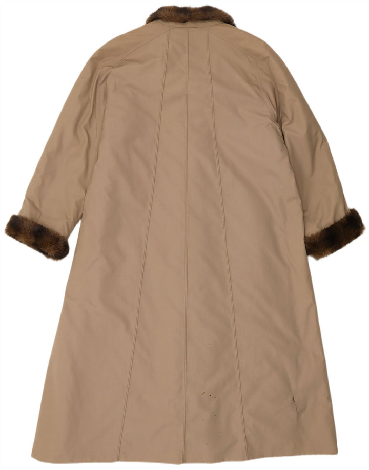 VINTAGE Womens Oversized Faux Fur Overcoat EU 40 Medium Beige Polyester