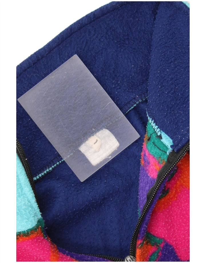 VINTAGE Mens Zip Neck Fleece Jumper Large Navy Blue Camouflage