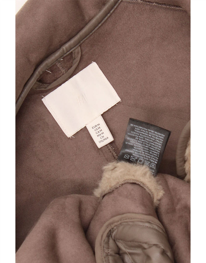 H&M Womens Teddy Bear Oversized Fluffy Coat UK 14 Medium Brown Polyester