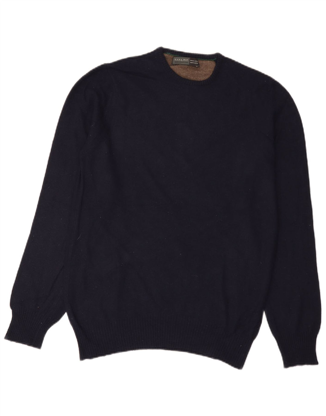 Zara Mens Crew Neck Jumper Sweater Large Navy Blue