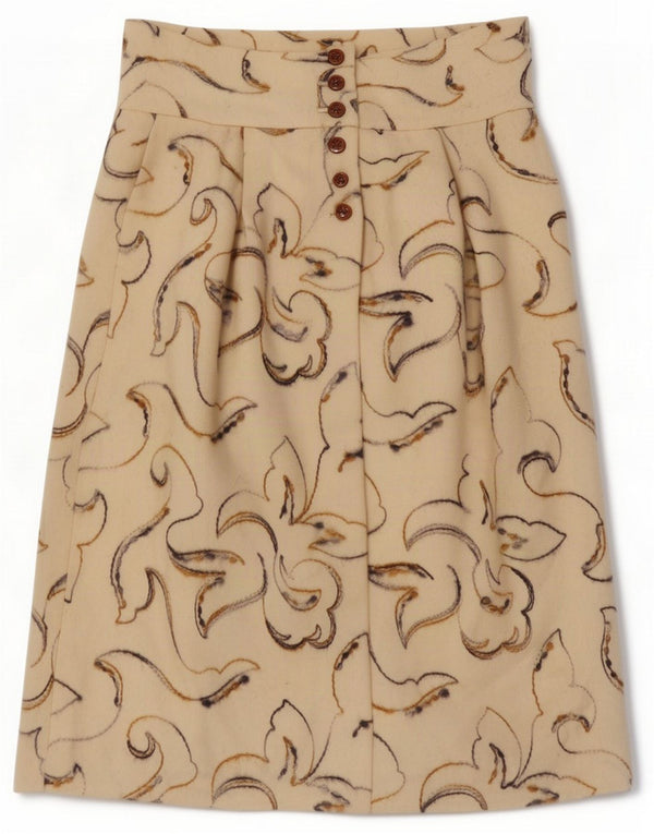Vintage Womens High Waist Midi Skirt Small W26 Beige Floral
