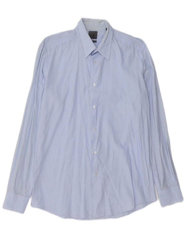 CALVIN KLEIN Mens Slim Fit Shirt Large Blue Pinstripe