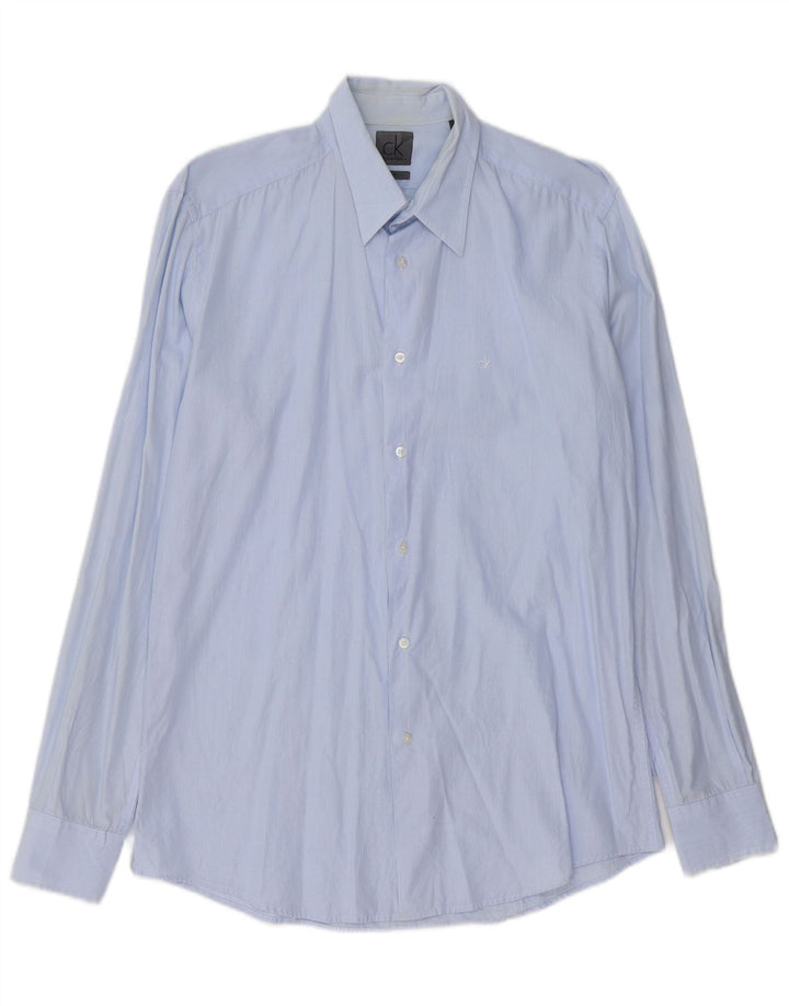 CALVIN KLEIN Mens Slim Fit Shirt Large Blue Pinstripe