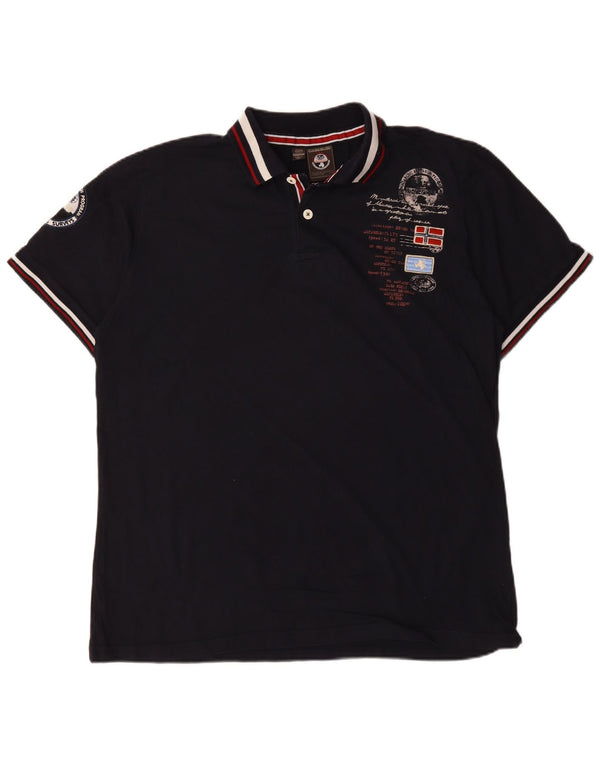 Napapijri Mens Geographic Graphic Polo Shirt 2XL Navy Blue Striped Cotton