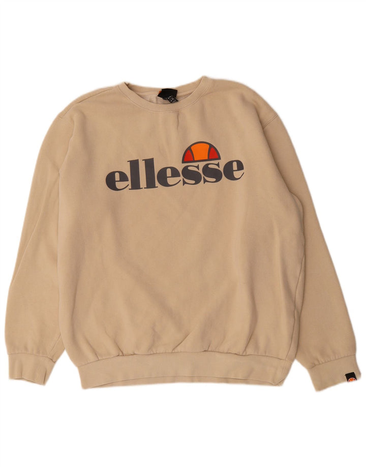 Ellesse Mens Graphic Sweatshirt Jumper XL Beige Cotton