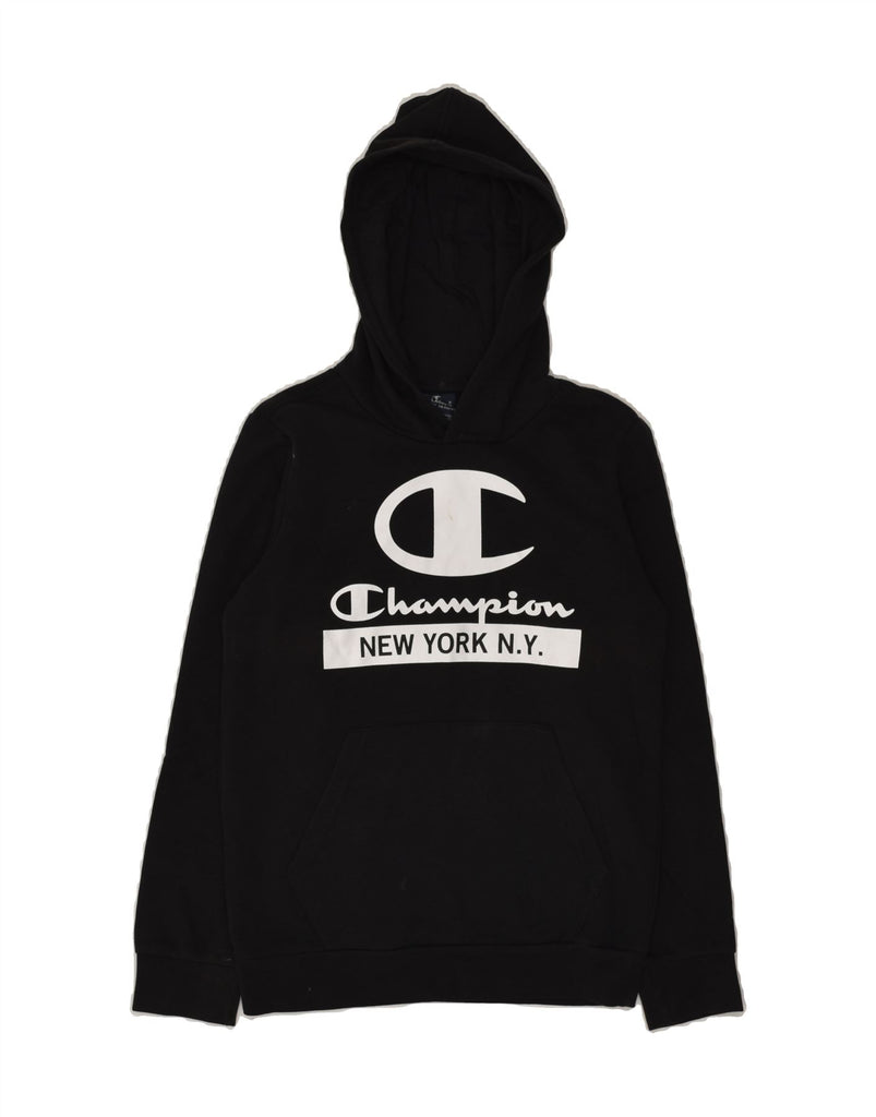 CHAMPION Boys Graphic Hoodie Jumper 11-12 Years Large Black Cotton | Vintage Champion | Thrift | Second-Hand Champion | Used Clothing | Messina Hembry 