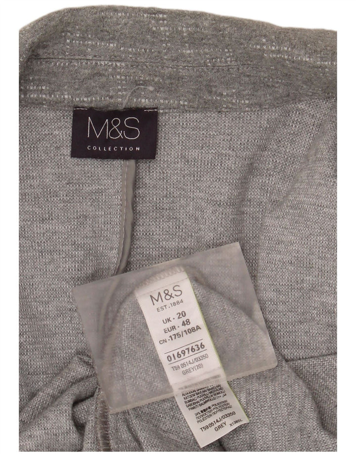 Marks & Spencer Womens 3/4 Sleeve Open Blazer Jacket UK 20 2XL Grey Cotton