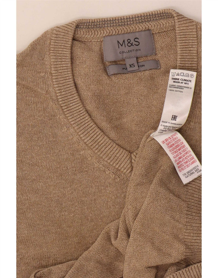 Marks & Spencer Mens V-Neck Jumper Sweater XS Beige Cotton