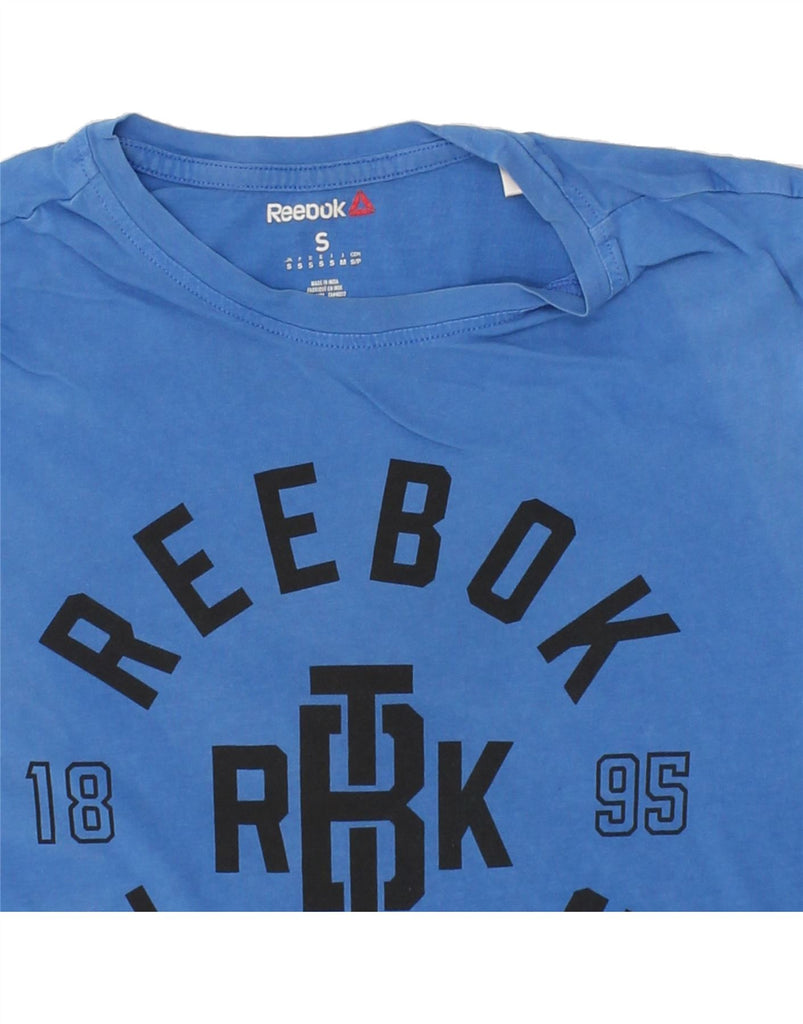 REEBOK Mens Graphic T-Shirt Top Small Blue Cotton Vintage Reebok and Second-Hand Reebok from Messina Hembry 