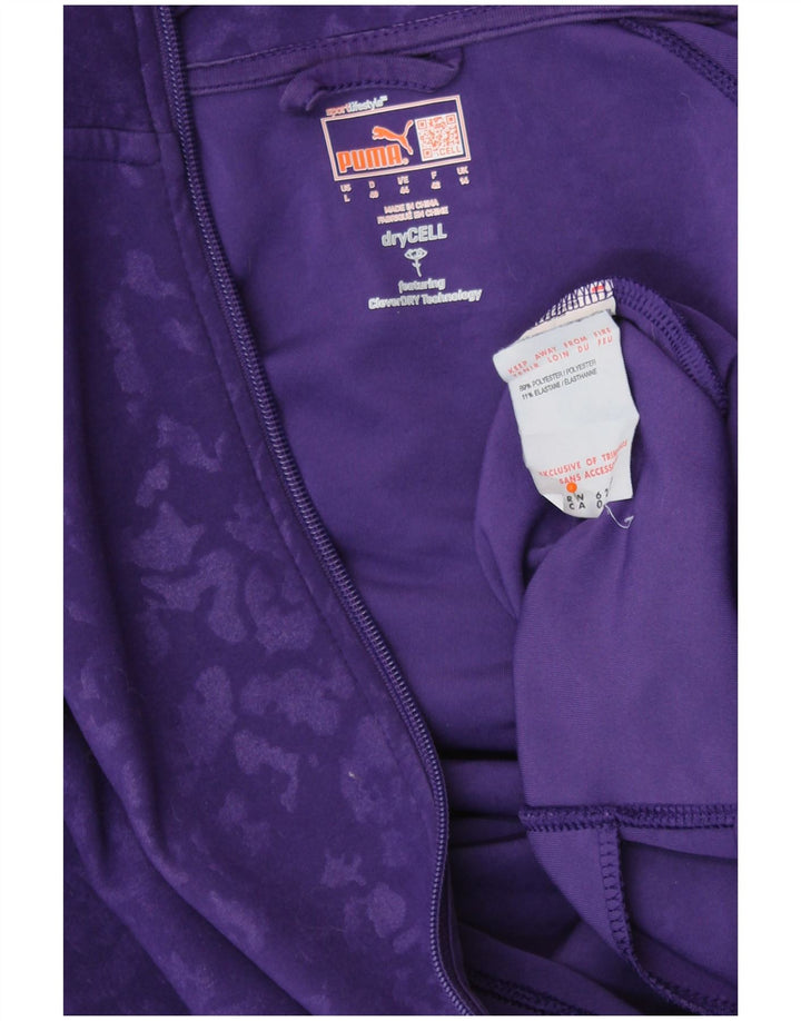 PUMA Womens Tracksuit Top Jacket UK 14 Large Purple Animal Print Polyester