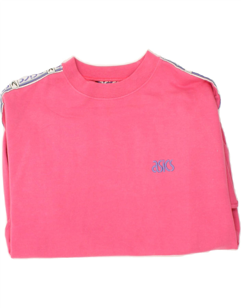 ASICS Womens Graphic Sweatshirt Jumper UK 14 Medium Pink Cotton | Vintage Asics | Thrift | Second-Hand Asics | Used Clothing | Messina Hembry 