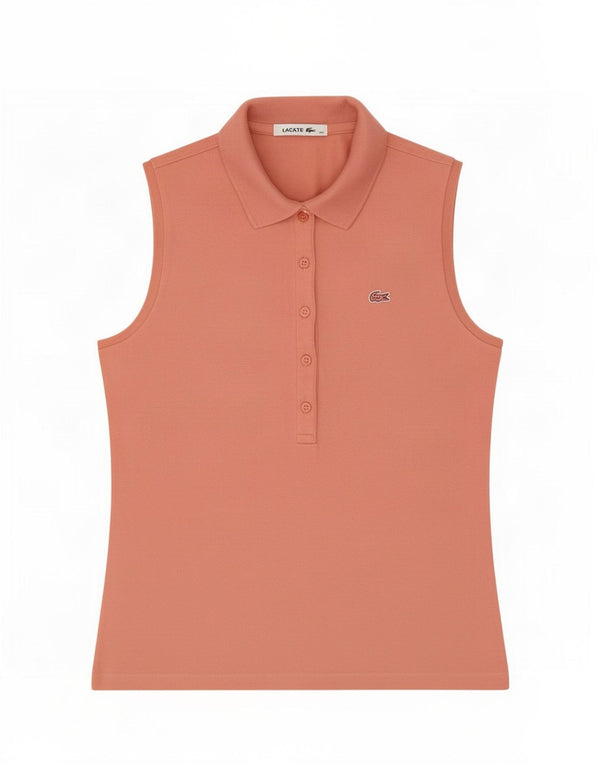 Lacoste Womens Sleeveless Polo Shirt EU 40 Medium Pink Cotton