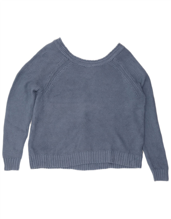 Roxy Womens Crop Oversized V-Neck Jumper Sweater UK 16 Large Blue Cotton