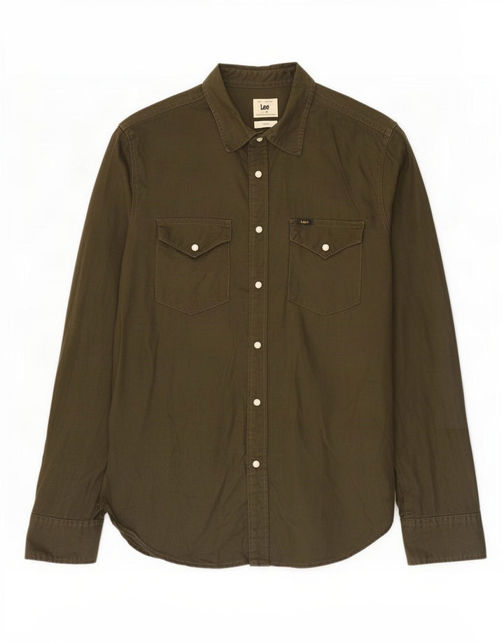 Lee Mens Slim Fit Shirt Medium Khaki Cotton