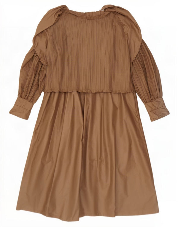 Vintage Womens Long Sleeve Oversized Maxi Dress EU 36 Small Beige Polyester