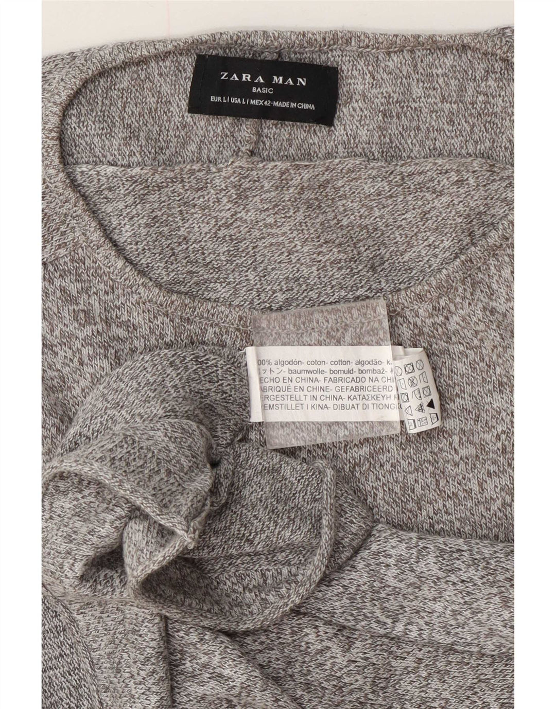 Zara Mens Boat Neck Jumper Sweater Large Grey Flecked Cotton