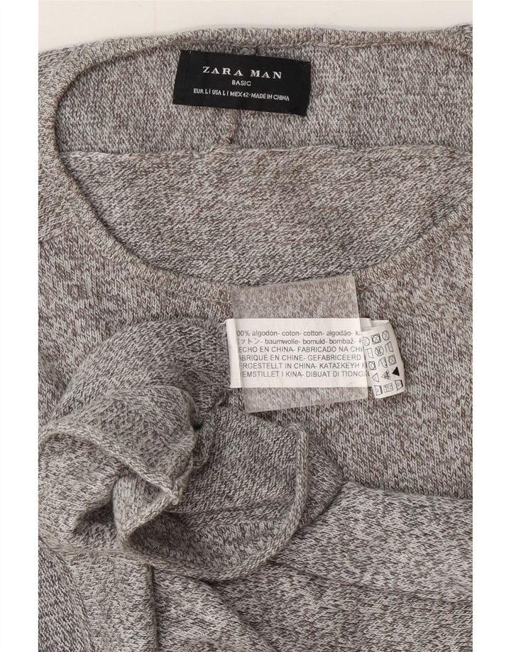 Zara Mens Boat Neck Jumper Sweater Large Grey Flecked Cotton