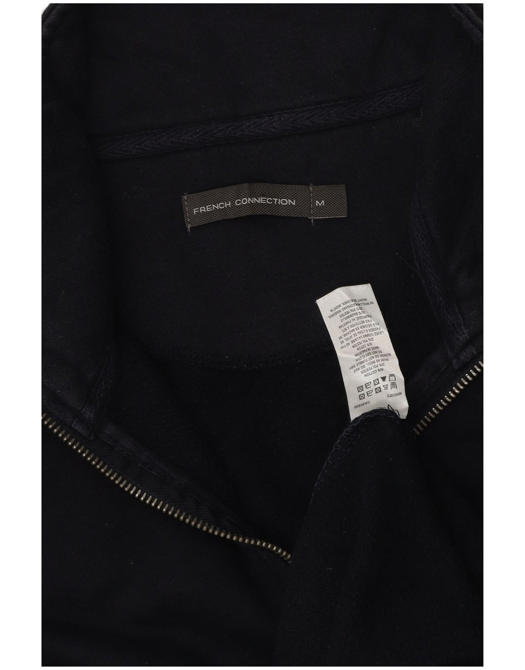 FRENCH CONNECTION Mens Zip Neck Sweatshirt Jumper Medium Navy Blue Cotton