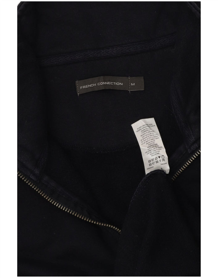 FRENCH CONNECTION Mens Zip Neck Sweatshirt Jumper Medium Navy Blue Cotton