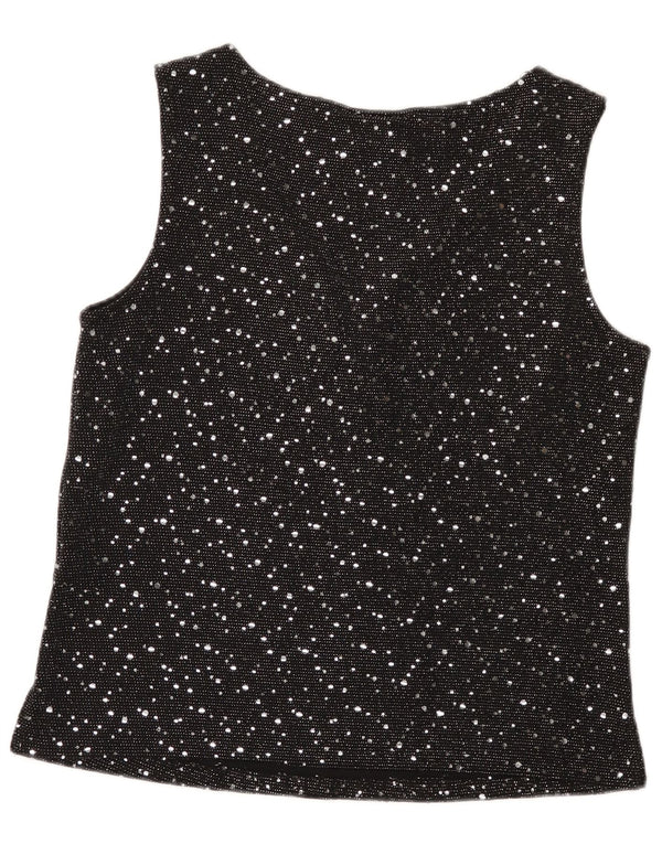 Wallis Womens Sleeveless Blouse Top UK 14 Medium Black Spotted Nylon