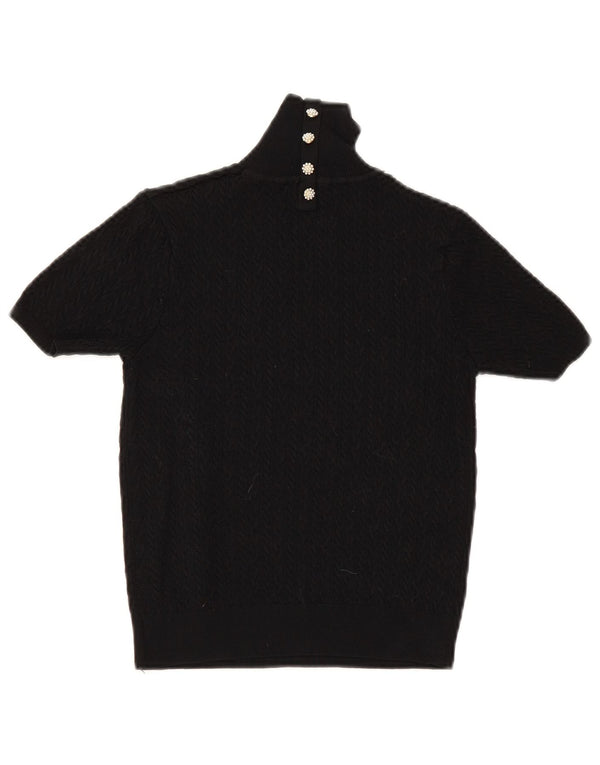 Zara Womens Crop Short Sleeve Roll Neck Jumper Sweater UK 12 Medium Black
