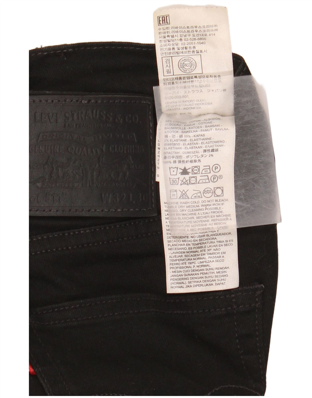 LEVI'S Mens 511 Slim Jeans W32 L30 Black Cotton