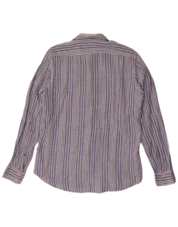 Hugo Boss Mens Shirt Large Blue Pinstripe Linen