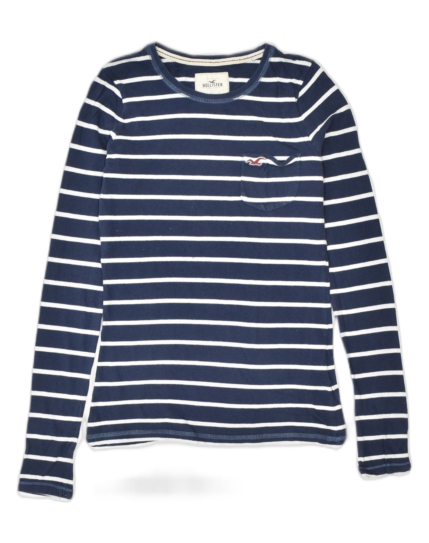 HOLLISTER Womens Top Long Sleeve UK 10 Small Navy Blue Striped Cotton, Vintage & Second-Hand Clothing Online