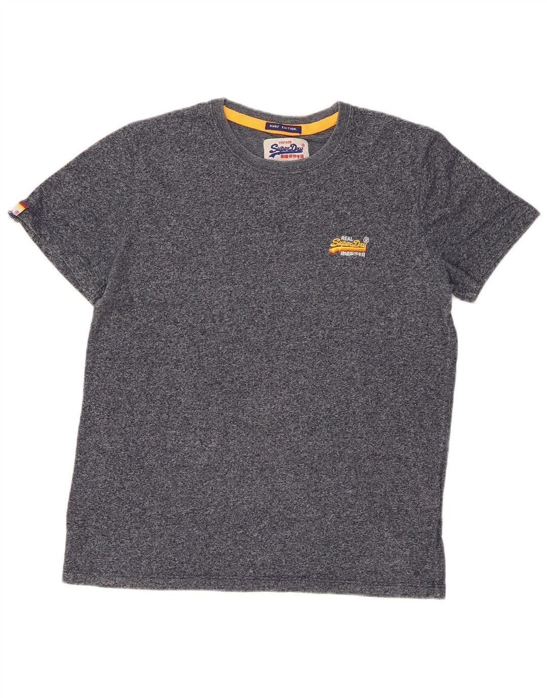 SUPERDRY Mens T-Shirt Top Large Navy Blue Flecked Cotton