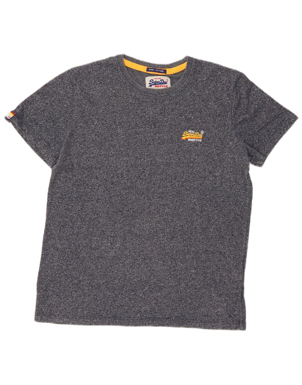 SUPERDRY Mens T-Shirt Top Large Navy Blue Flecked Cotton