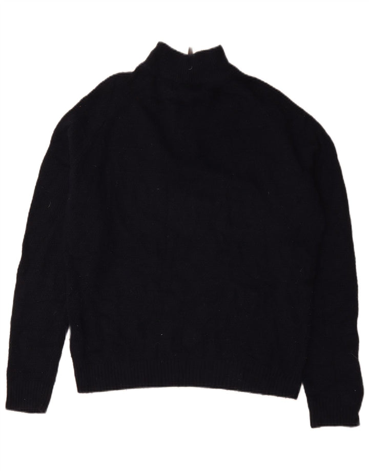 Marks & Spencer Mens Zip Neck Jumper Sweater Medium Navy Blue Lambswool