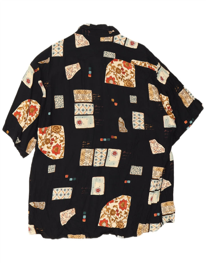 Vintage Mens Short Sleeve Shirt 2XL Black Patchwork