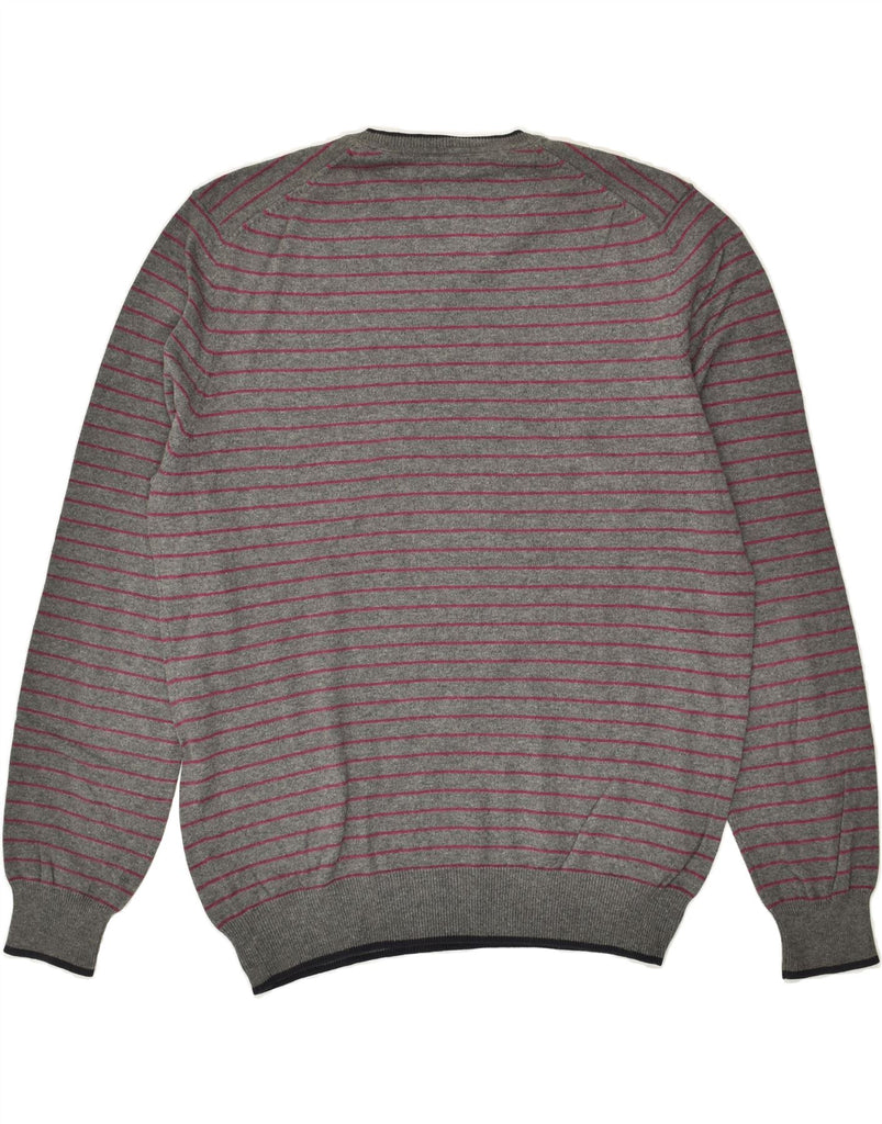 MASSIMO DUTTI Mens V-Neck Jumper Sweater Medium Grey Striped Cotton | Vintage Massimo Dutti | Thrift | Second-Hand Massimo Dutti | Used Clothing | Messina Hembry 