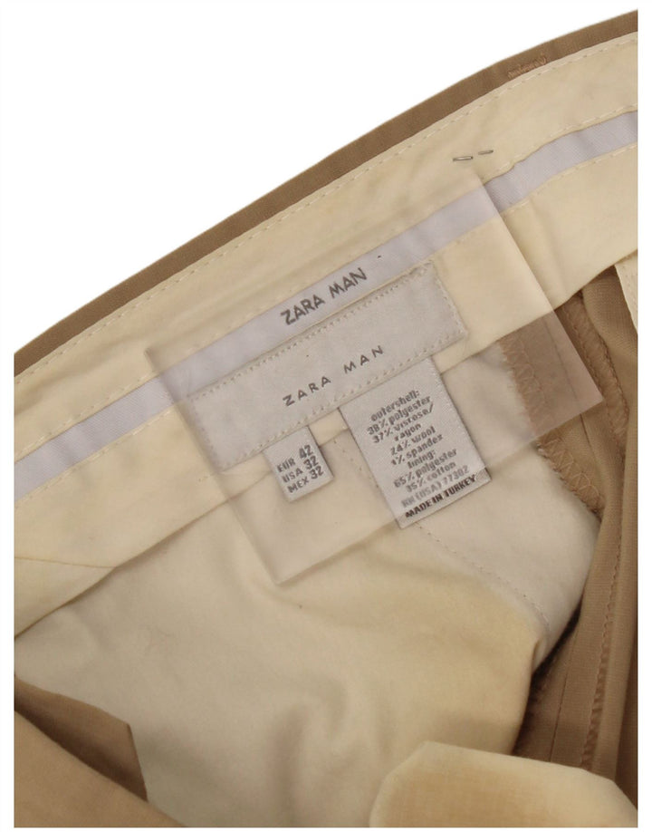 ZARA Mens Straight Suit Trousers EU 42 Large W32 L32 Beige Polyester